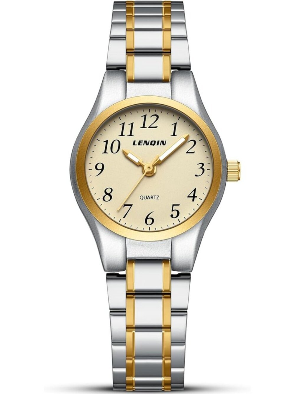 Ln Lenqin Women's Silver Gold Stainless Steel Band Waterproof Quartz Wrist Watch